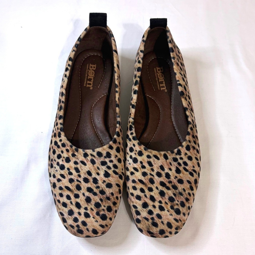 Born Leopard Flats 7.5 Boho Chic Animal Print Minimal Comfort Shoe